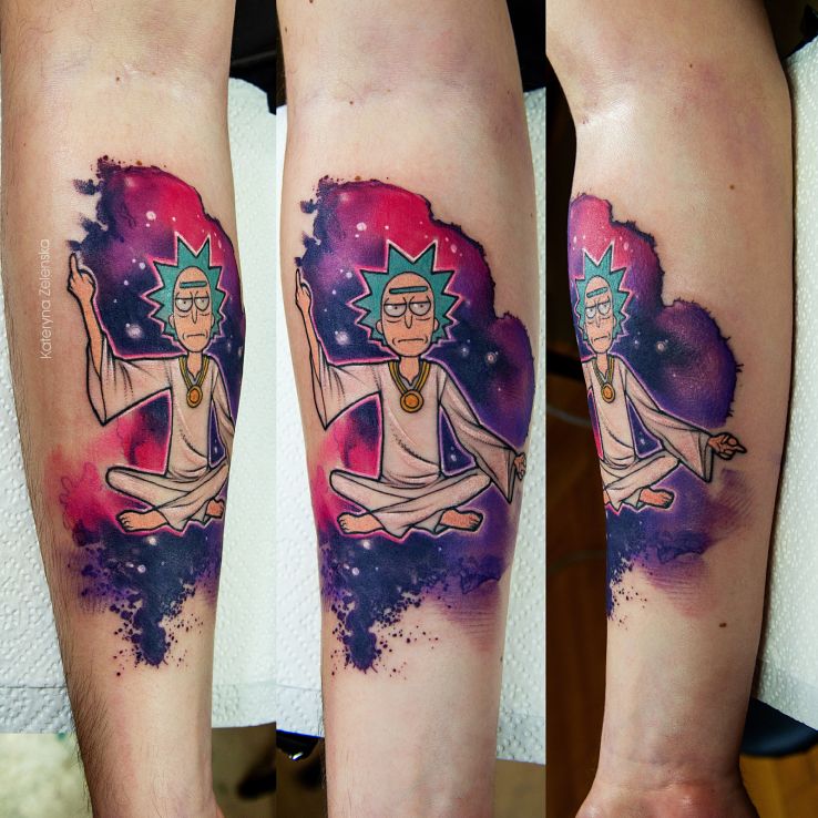 Tatuaż rick i morty  rick and morthy w motywie kolorowe i stylu watercolor na ręce