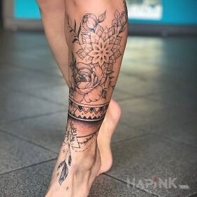 Tattoo Mandala complemented with a rose near the ankle motif: flowers style: graphic / illustrative