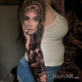 Tattoo Pretty Indian Girl On the arm motif: sleeves style: realistic