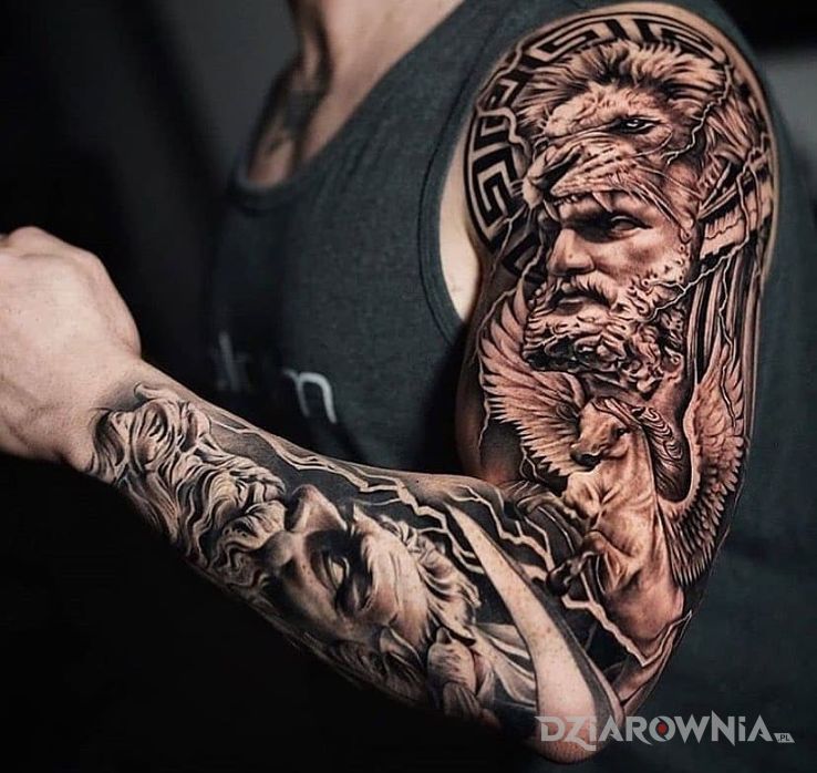Tatuaż herkules w skórze lwa w motywie twarze i stylu realistyczne na ramieniu