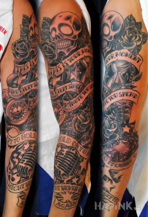 Tattoo Wytatuowana cała ręka in skulls motif on the forearm