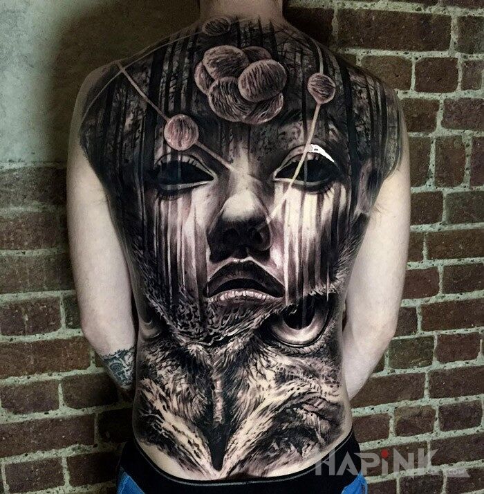 Tattoo Dzielo sztuki na plecach in characters motif on the back
