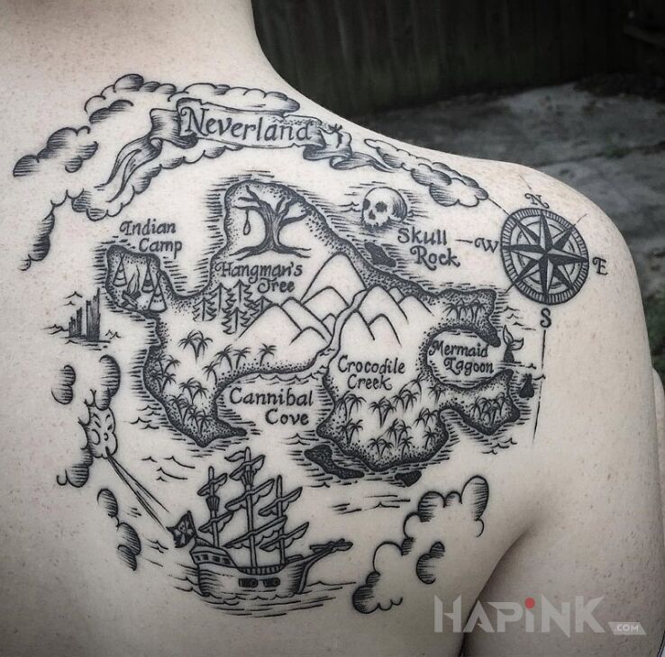 Tattoo Nibylandia in other motif on the shoulder blades