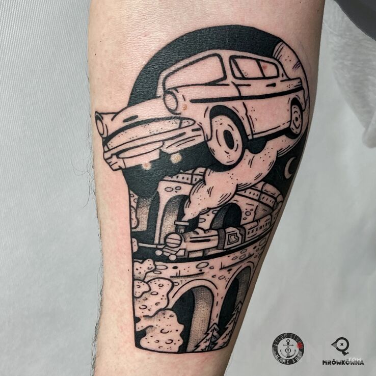 Tattoo Kadr - Harry Potter in black and gray motif and graphic / illustrative style on the forearm