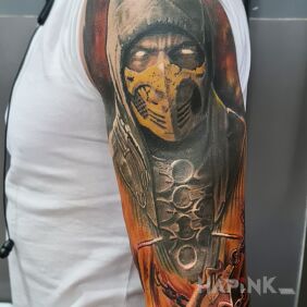 Tattoo Scorpion on the upper arm motif: characters style: realistic