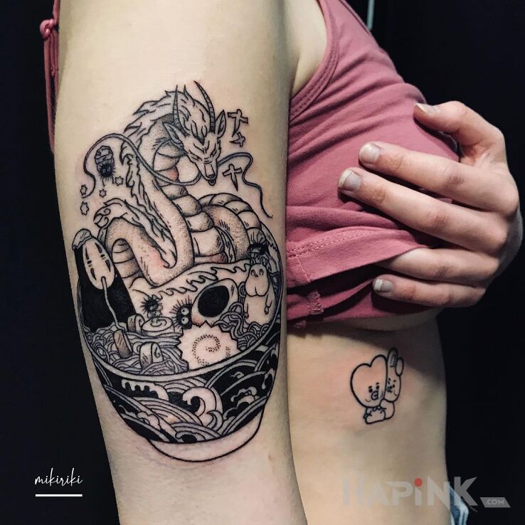 Tattoo Anime Ramen in characters motif and graphic / illustrative style On the arm