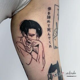Tattoo Levi Ackerman on the bicep motif: characters style: graphic / illustrative