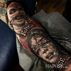 Tattoo Fear no See no on the upper arm motif: lettering style: realistic