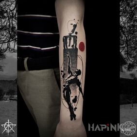 Tattoo Customer's first tattoo! On the arm motif: dark style: trash polka