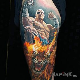 Tattoo Tiger fighter On the arm motif: characters style: realistic