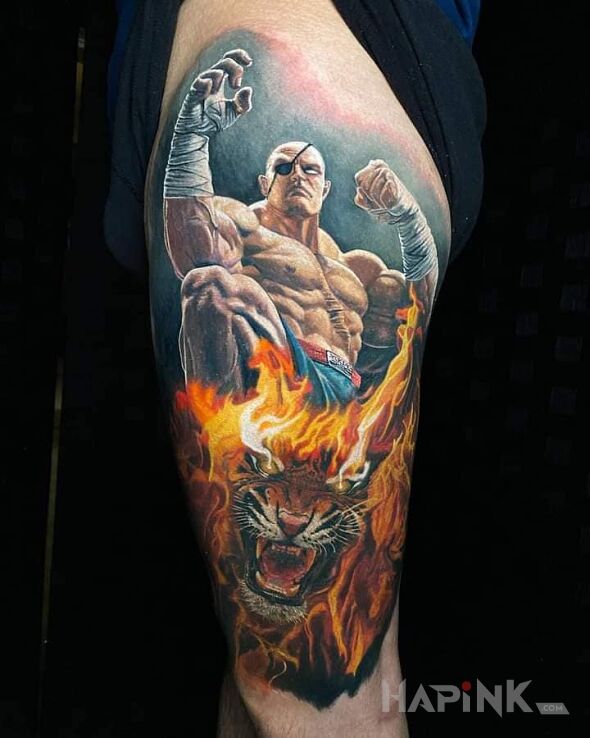 Tattoo Tygrysi fighter in animals motif and realistic style On the arm
