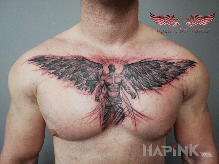 Tattoo Nie zbyt moje klimaty ale cos nie cos chyba wyszlo in black and gray motif and realistic style on the collarbone