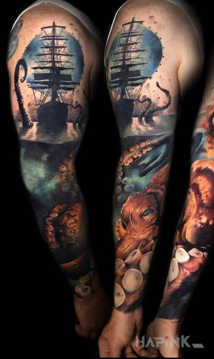 Tattoo Wielki Kraken in 3D motif on the upper arm