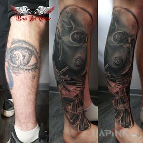 Tattoo Cover-up on the calf motif: cover-up style: surrealistic