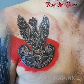 Tattoo Polish eagle on the chest motif: colorful style: graphic / illustrative