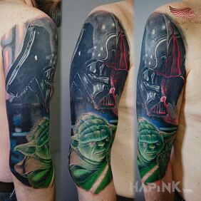 Tattoo Movie cover On the arm motif: faces style: realistic