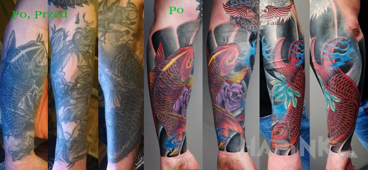 Tattoo Zrobiłem ile sie dało in colorful motif and japanese / irezumi style On the arm