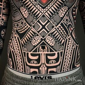 Tattoo Polynesian belly on the stomach motif: other style: Polynesian