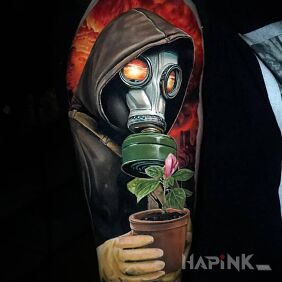 Tattoo Rebuilding a destroyed world on the upper arm motif: 3D style: realistic
