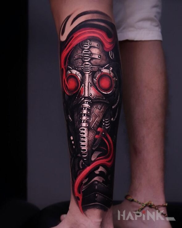 Tattoo Czerwone gały Doktora Plagi in characters motif and realistic style on the calf