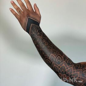 Tattoo Sleeve done with care on the elbow motif: sleeves style: geometric