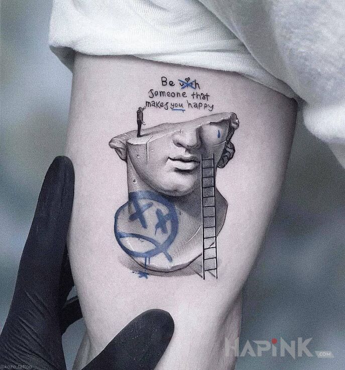 Tattoo Kim chcesz zostać? in 3D motif and realistic style On the arm