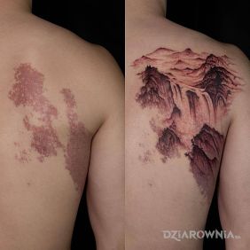 Tatuaż Przerobione znamię na łopatkach motyw: cover up styl: realistyczne