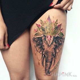 Tattoo Elephant on the leg motif: animals