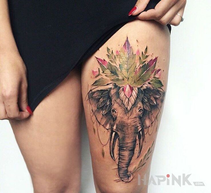 Tattoo Słoń in animals motif on the leg