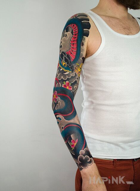 Tattoo JAPOŃSKI TATUAŻ in colorful motif and japanese / irezumi style on the elbow