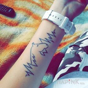 Tattoo Horse + heartbeat on the forearm motif: animals