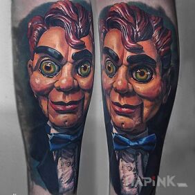 Tattoo Ventriloquist's puppet on the forearm motif: 3D