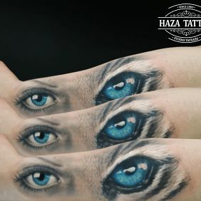 Tattoo Tiger woman / scar on the forearm motif: colorful style: realistic