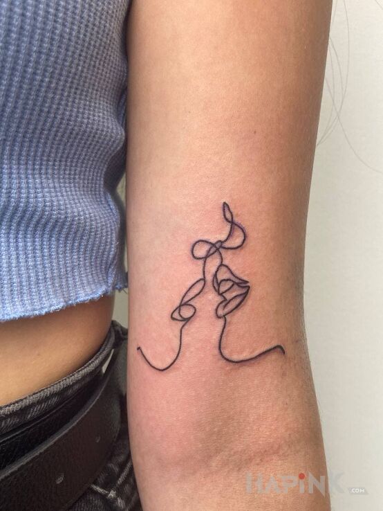 Tattoo Linework in faces motif and contour / linework style On the arm
