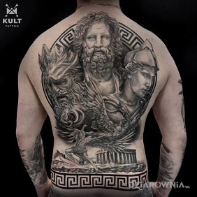Tatuaż MITOLOGIA na łopatkach motyw: mroczne styl: graficzne / ilustracyjne