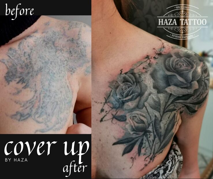 Tatuaż Róże kwiaty cover up blizny w motywie cover up i stylu realistyczne na klatce