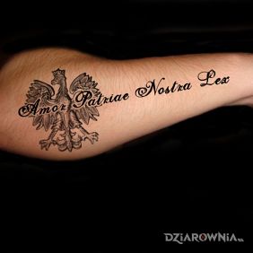 Tatuaż Amor Patriae Nostra Lex na przedramieniu motyw: napisy