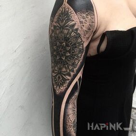 Tattoo Mandala-sleeve on the forearm motif: mandalas style: dotwork