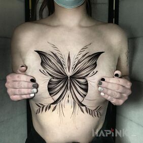 Tattoo Huge butterfly on the stomach motif: butterflies style: graphic / illustrative