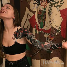 Tattoo Smirk on the bicep motif: sleeves style: japanese / irezumi