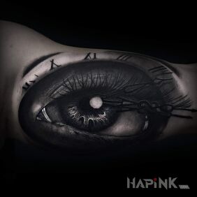 Tattoo Eye On the arm motif: black and gray style: realistic