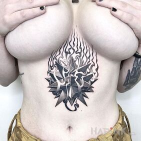 Tattoo Geometric figure underboob motif: black and gray style: dotwork