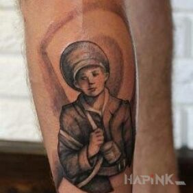 Tattoo The first not the last on the calf motif: patriotic