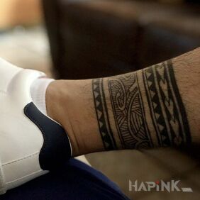 Tattoo Polynesian tattoo, telling a part of life where a turning point occurred. near the ankle motif: black and gray style: Polynesian