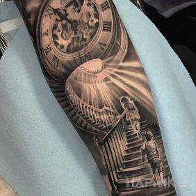 Tattoo Kids on the stairs On the arm motif: characters style: realistic