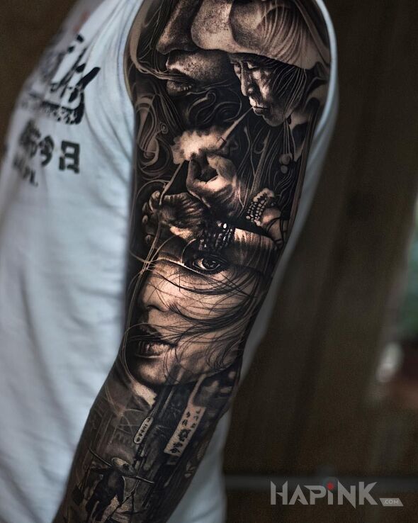 Tattoo Klimat Azji in 3D motif and realistic style On the arm