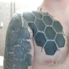 Tattoo Geometry on the chest motif: cover-up style: geometric