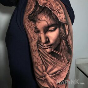 Tattoo Always a virgin on the upper arm motif: animals style: realistic