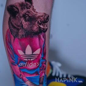 Tattoo Not So Wild a Boar on the leg motif: funny style: realistic