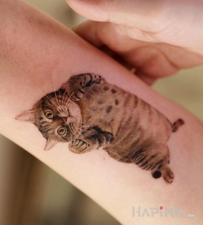 Tattoo Kicia in 3D motif and realistic style on the forearm